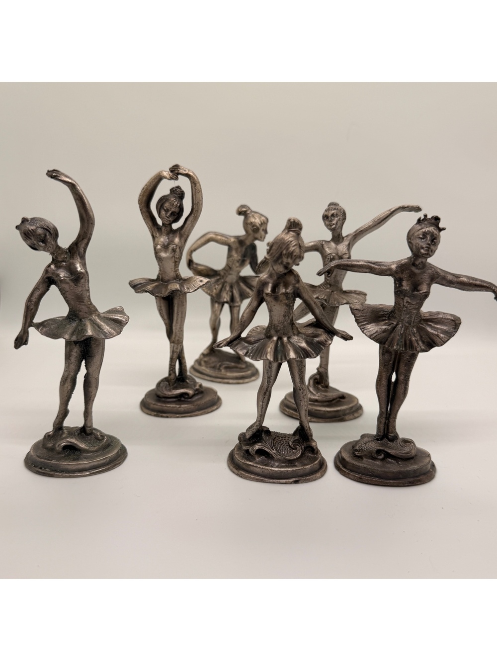 Vintage Pewter Ballerina Figurines Mini Statues Lot of 6
